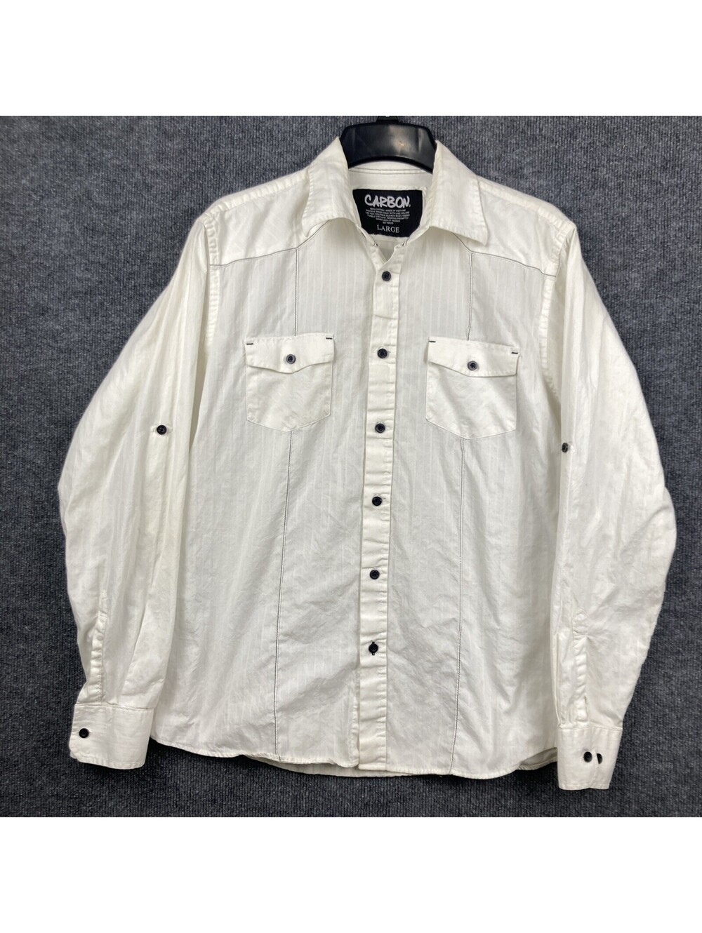 Carbon Womens Size Large Cream Black Accent Trim Fitted Button Up Top Shirt